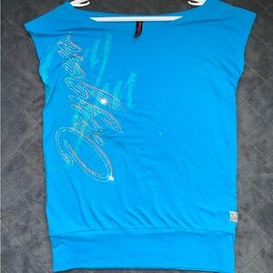 Blue Graphic Rhinestone y2k Party Top